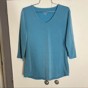 Segments Blue Long Sleeve Tencel Blend V Neck Pullover Ribbed Top Size Medium